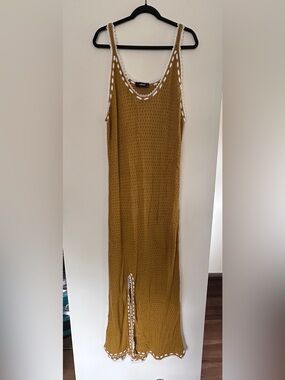 Crochet Maxi Slip Dress with White Trim
